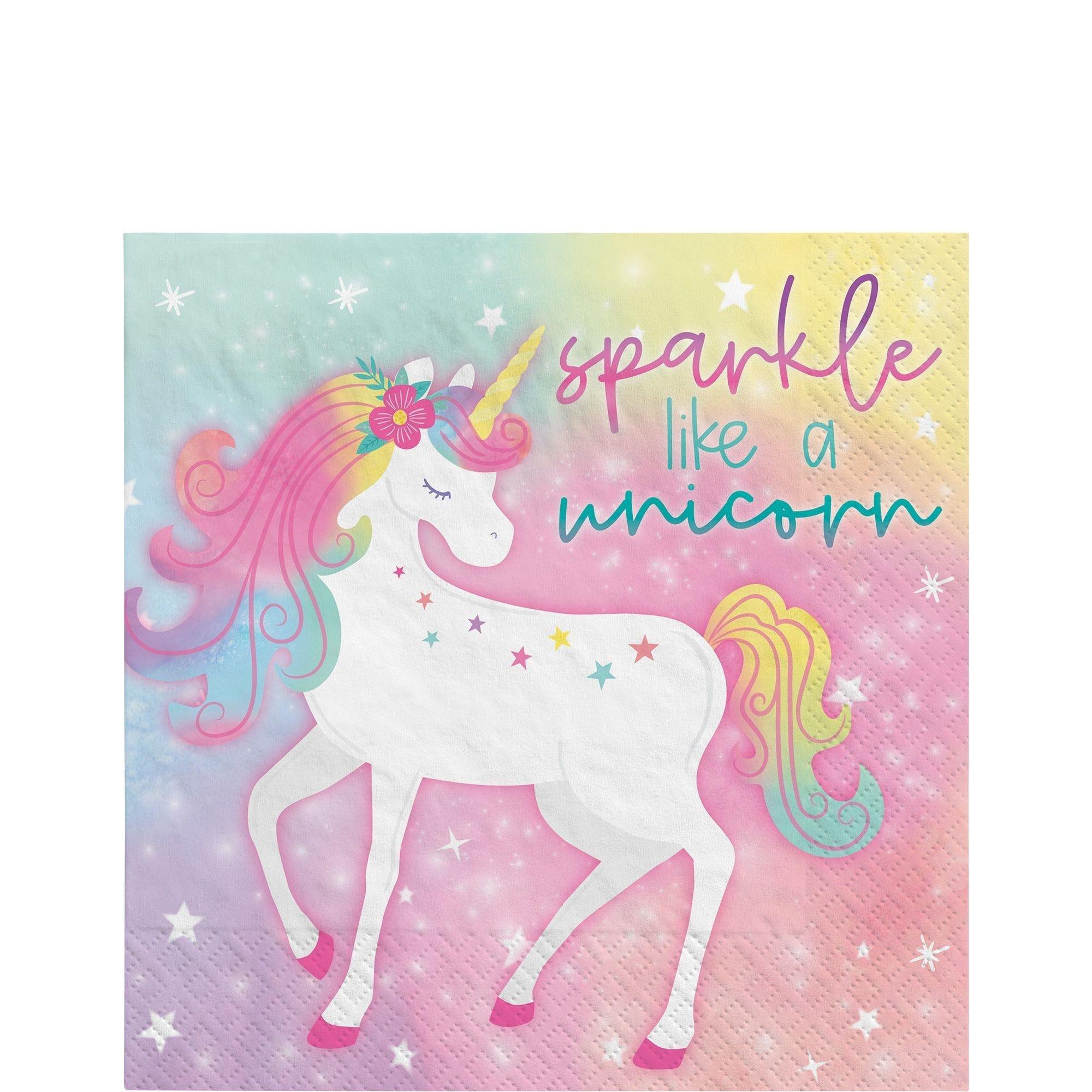 Enchanted Unicorn Birthday Party Supplies Pack for 8 Guests - Kit Includes Plates, Napkins, Table Cover, Banner Decoration, Swirls, Centerpiece, Favors with Bags & Pinata